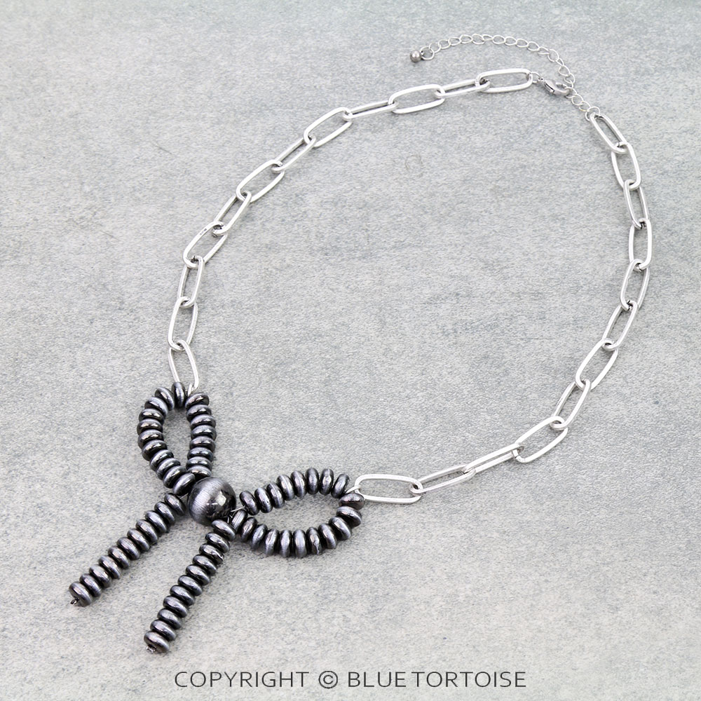 Navajo Style Pearl & Chain Bow Necklace