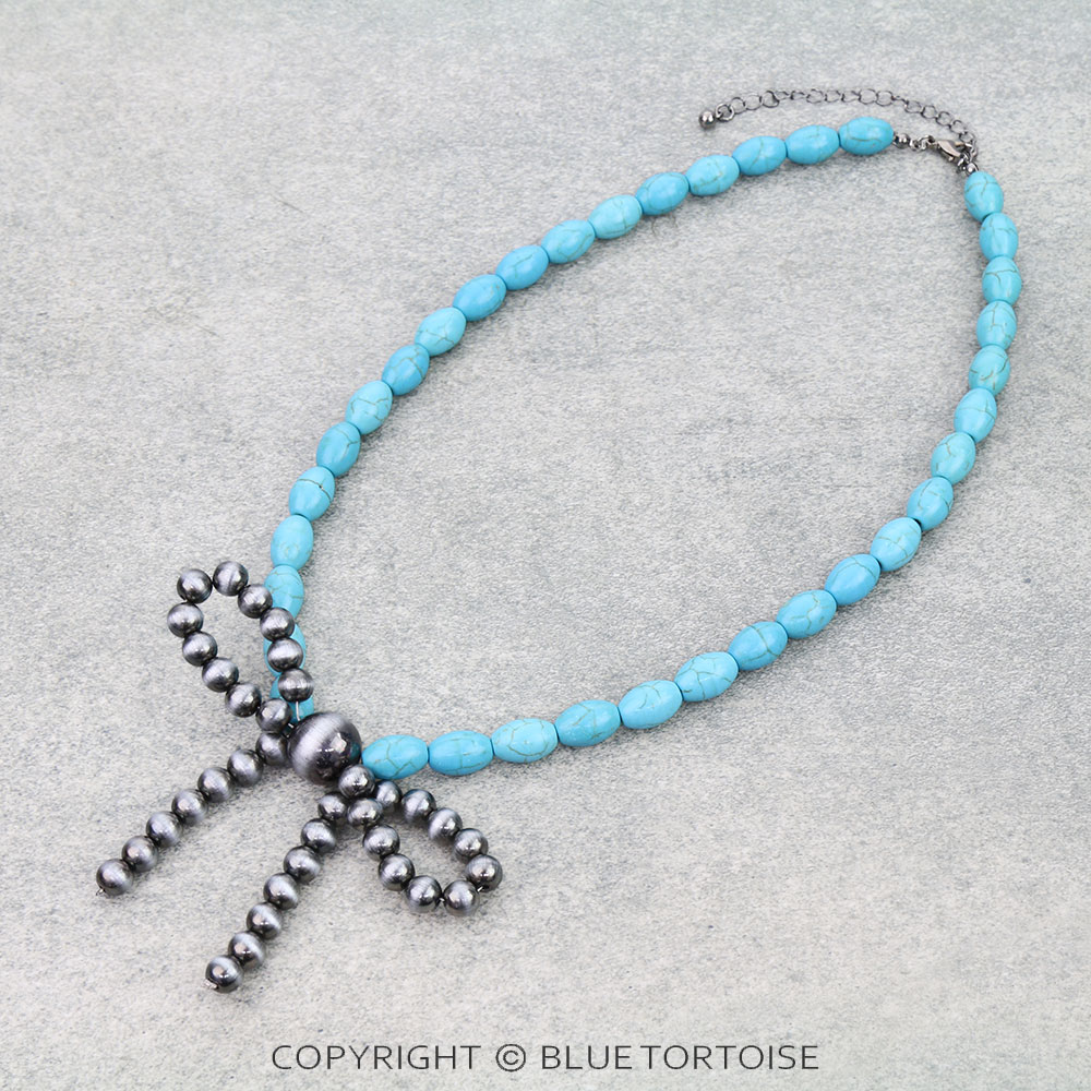 Navajo Style Pearl & Bead Bow Necklace