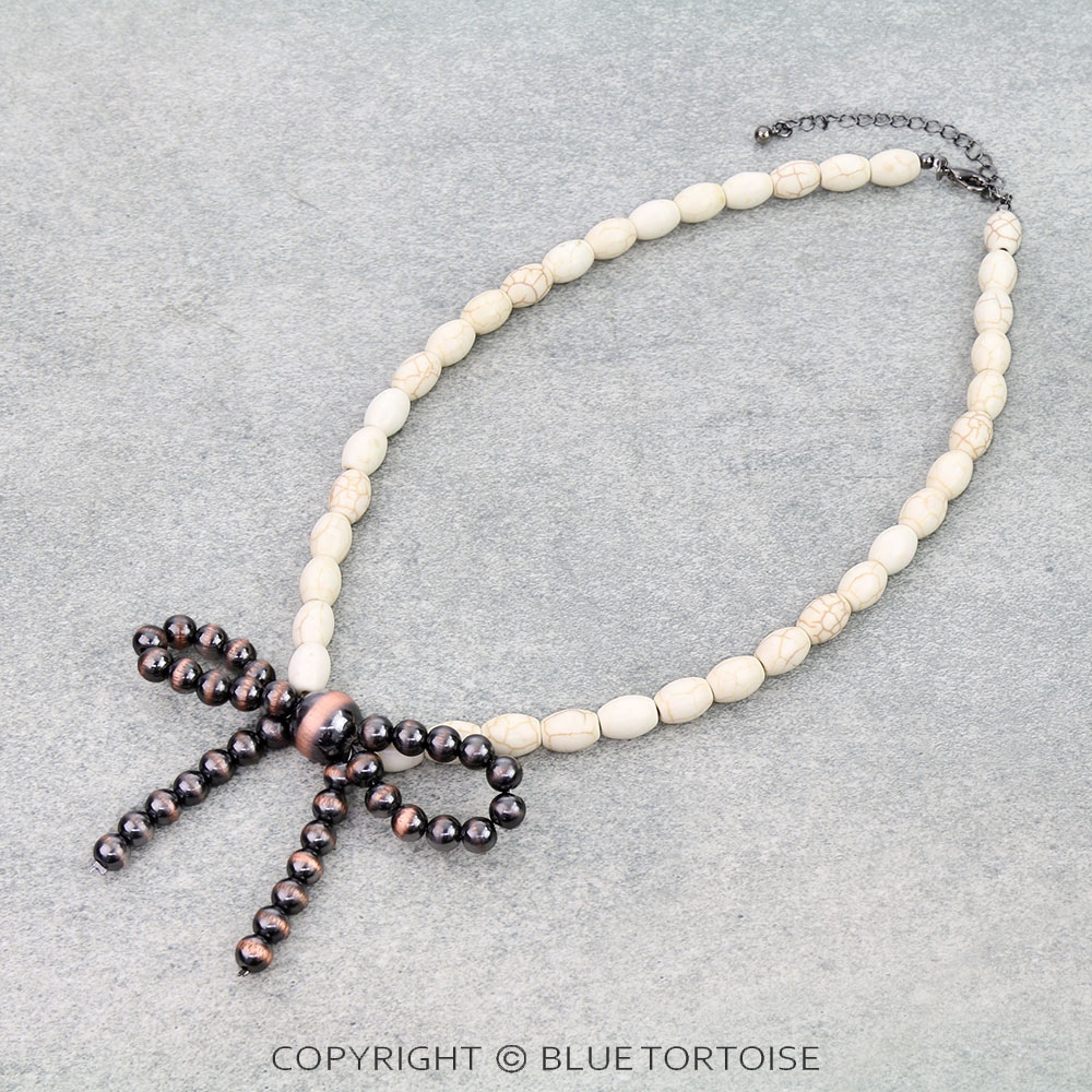 Navajo Style Pearl & Bead Bow Necklace