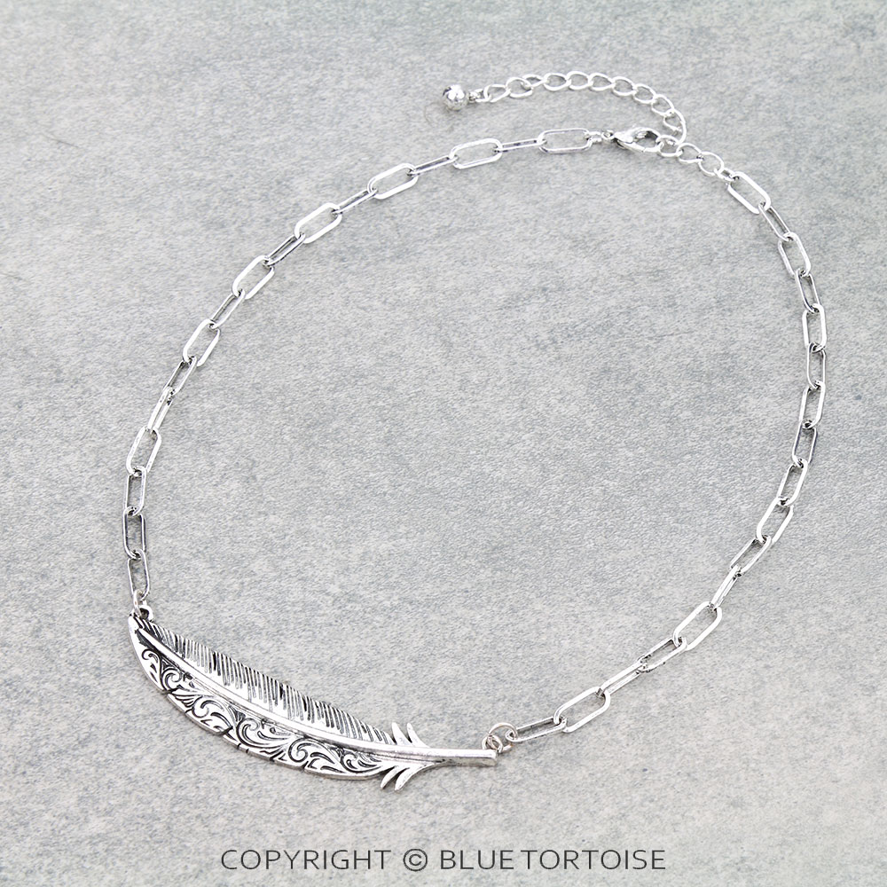 Western Feather Metal Bar Necklace