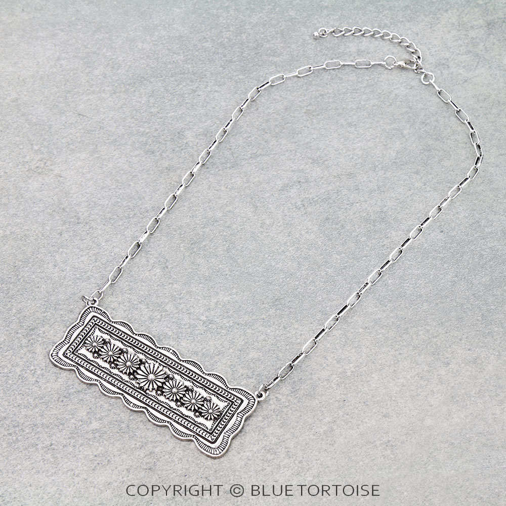 Western Flower Concho Metal Bar Necklace