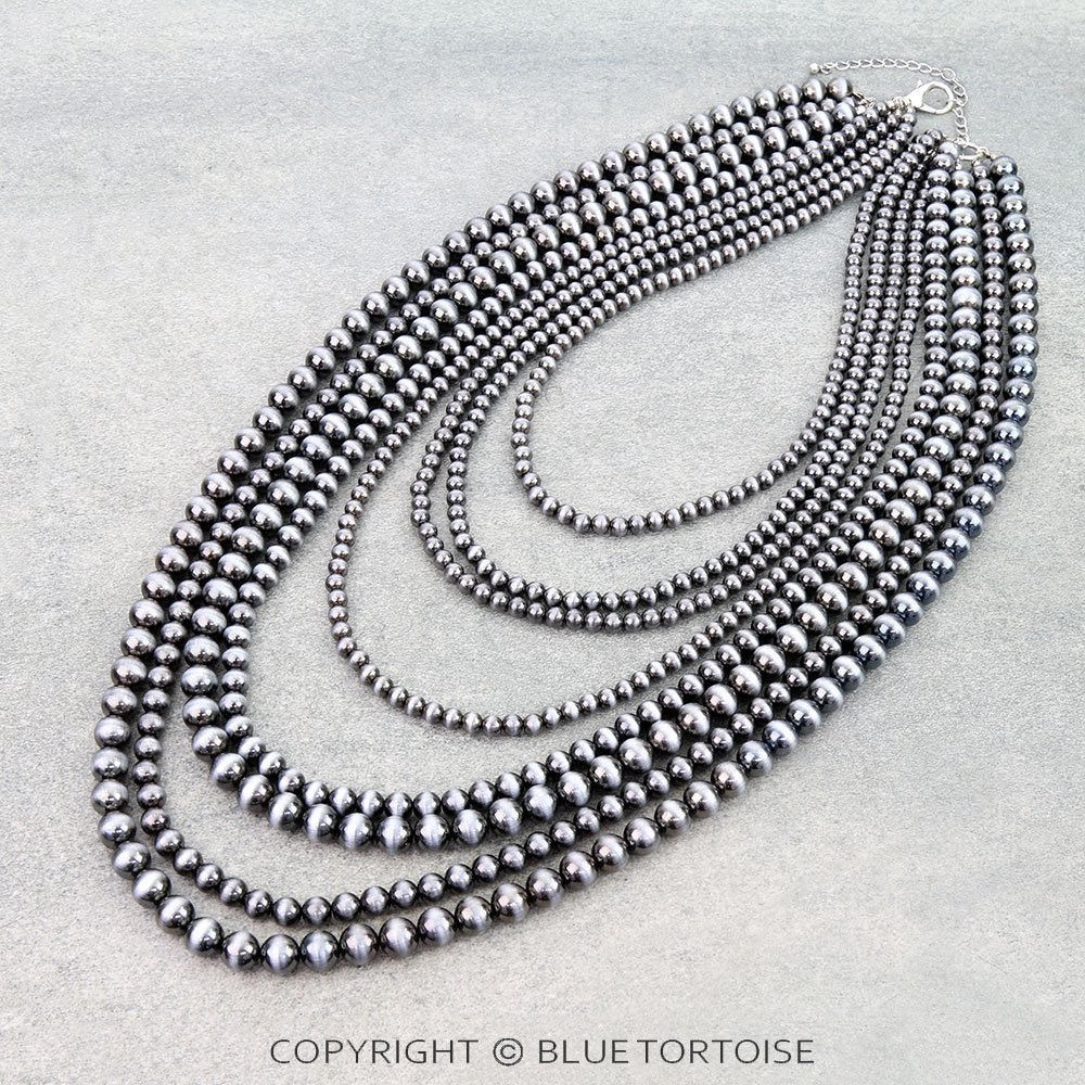8 Layered Navajo Style Pearl Necklace
