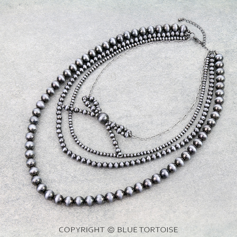 4 Layered Navajo Style Pearl Bow Necklace