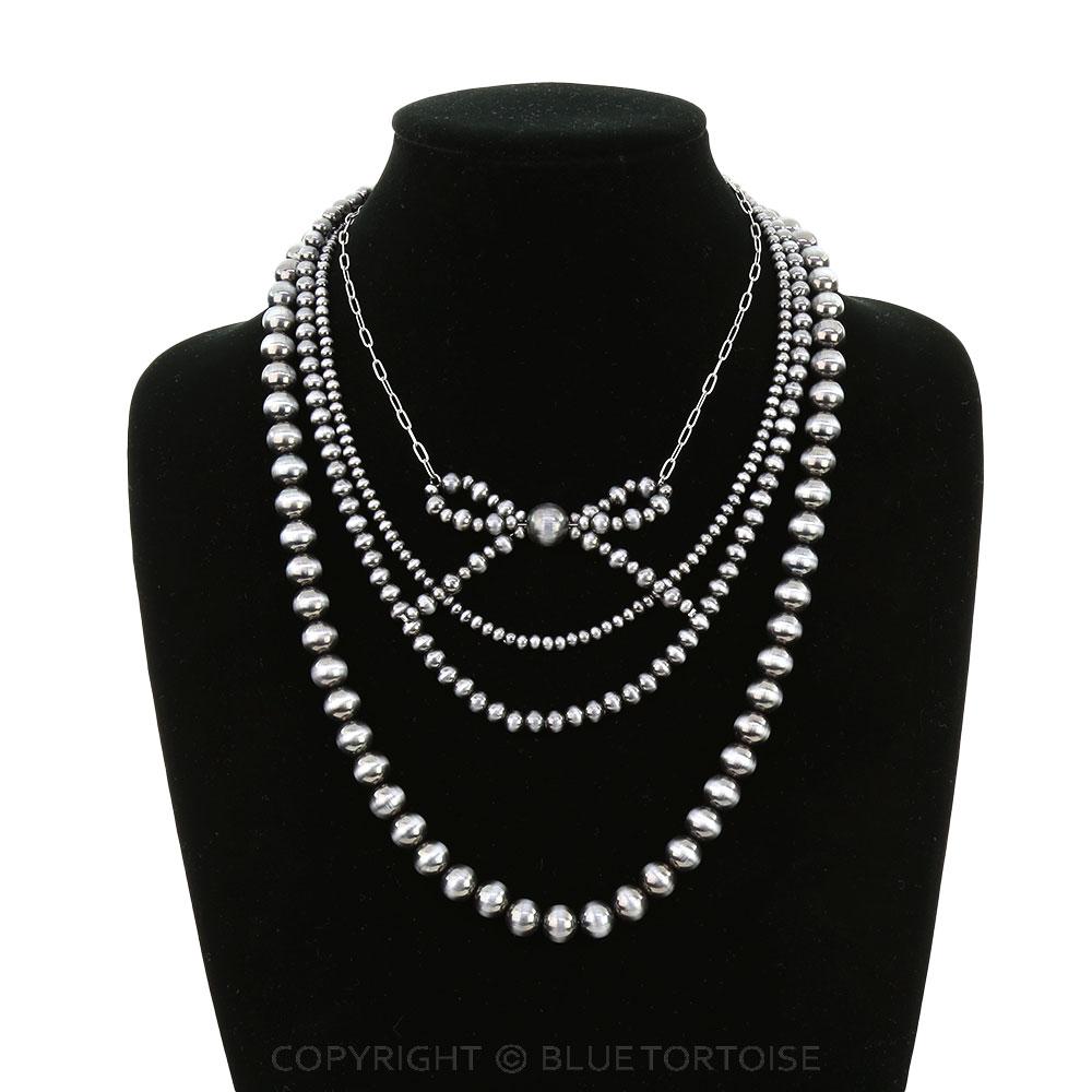 4 Layered Navajo Style Pearl Bow Necklace - Image 2
