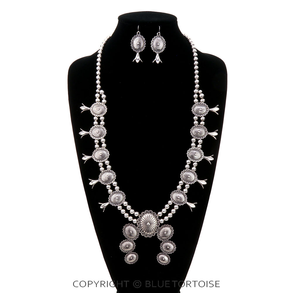 Western Concho Squash Blossom Necklace Set - Image 2