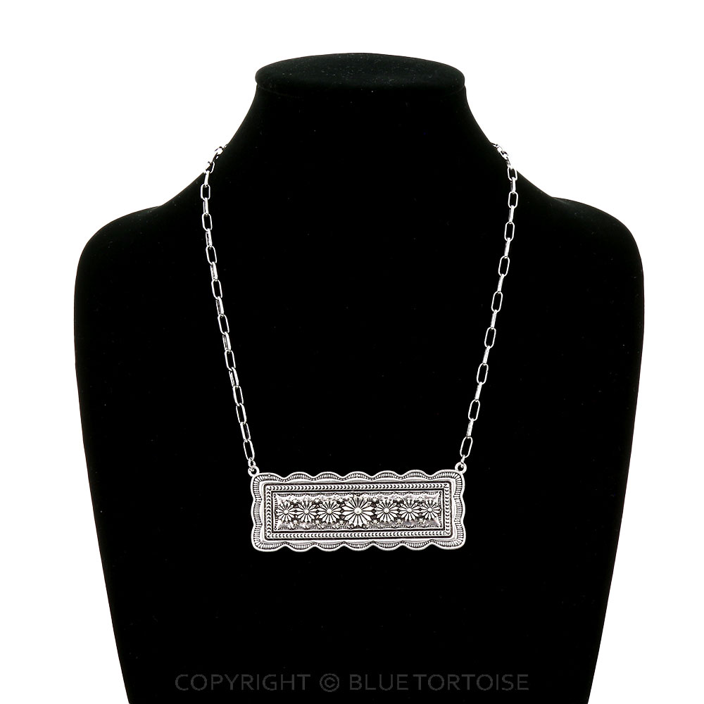 Western Flower Concho Metal Bar Necklace - Image 2