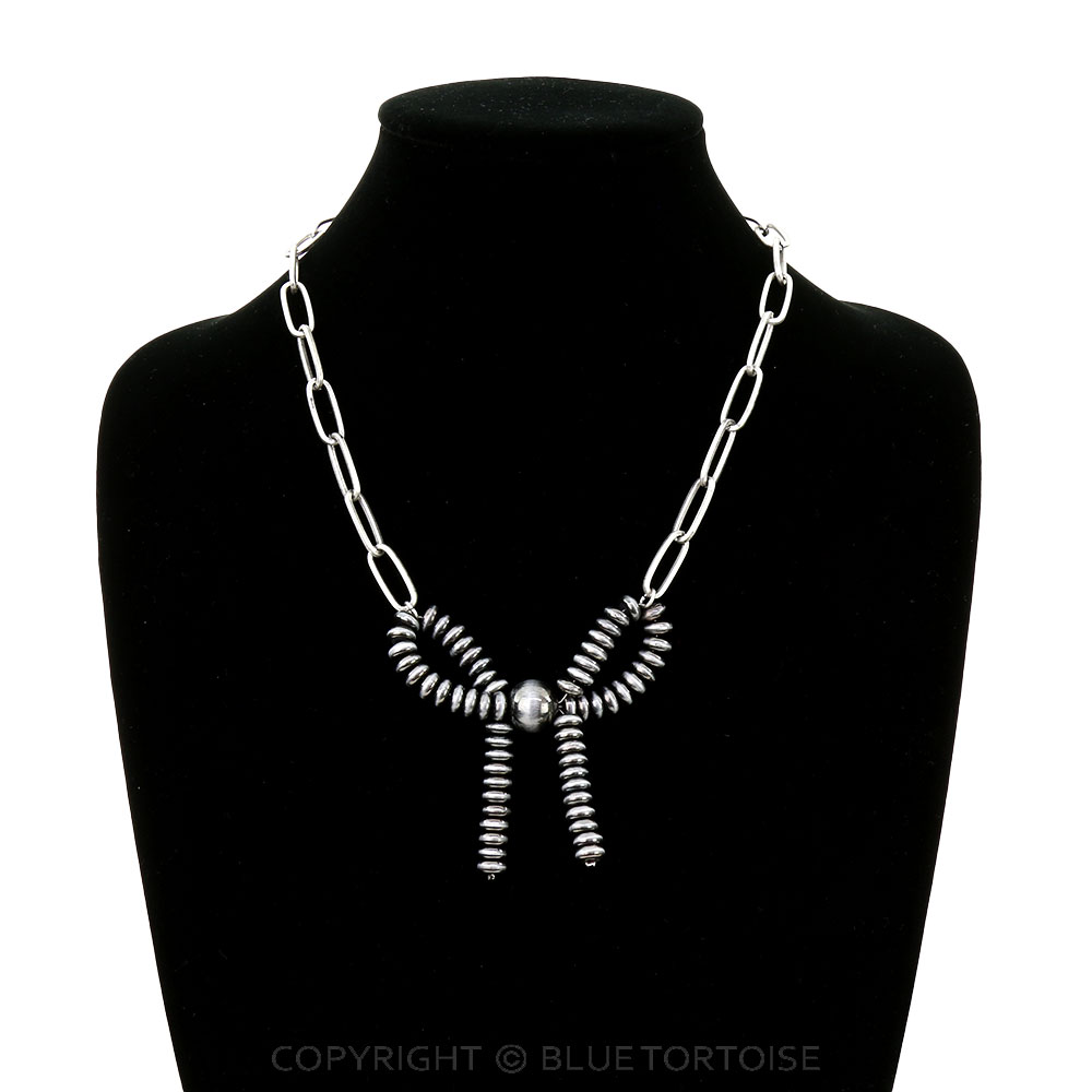 Navajo Style Pearl & Chain Bow Necklace - Image 2