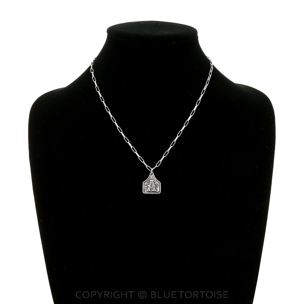 Western Etched Ear Tag Initial Necklace - Image 2