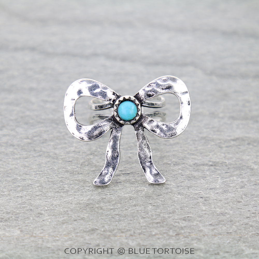 Western Hammered TXR Bow Cuff Ring