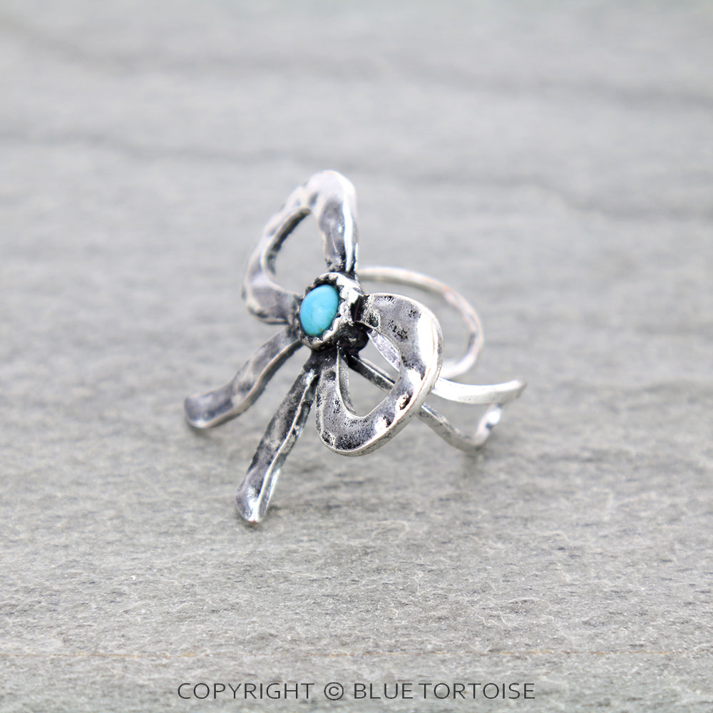 Western Hammered TXR Bow Cuff Ring - Image 2