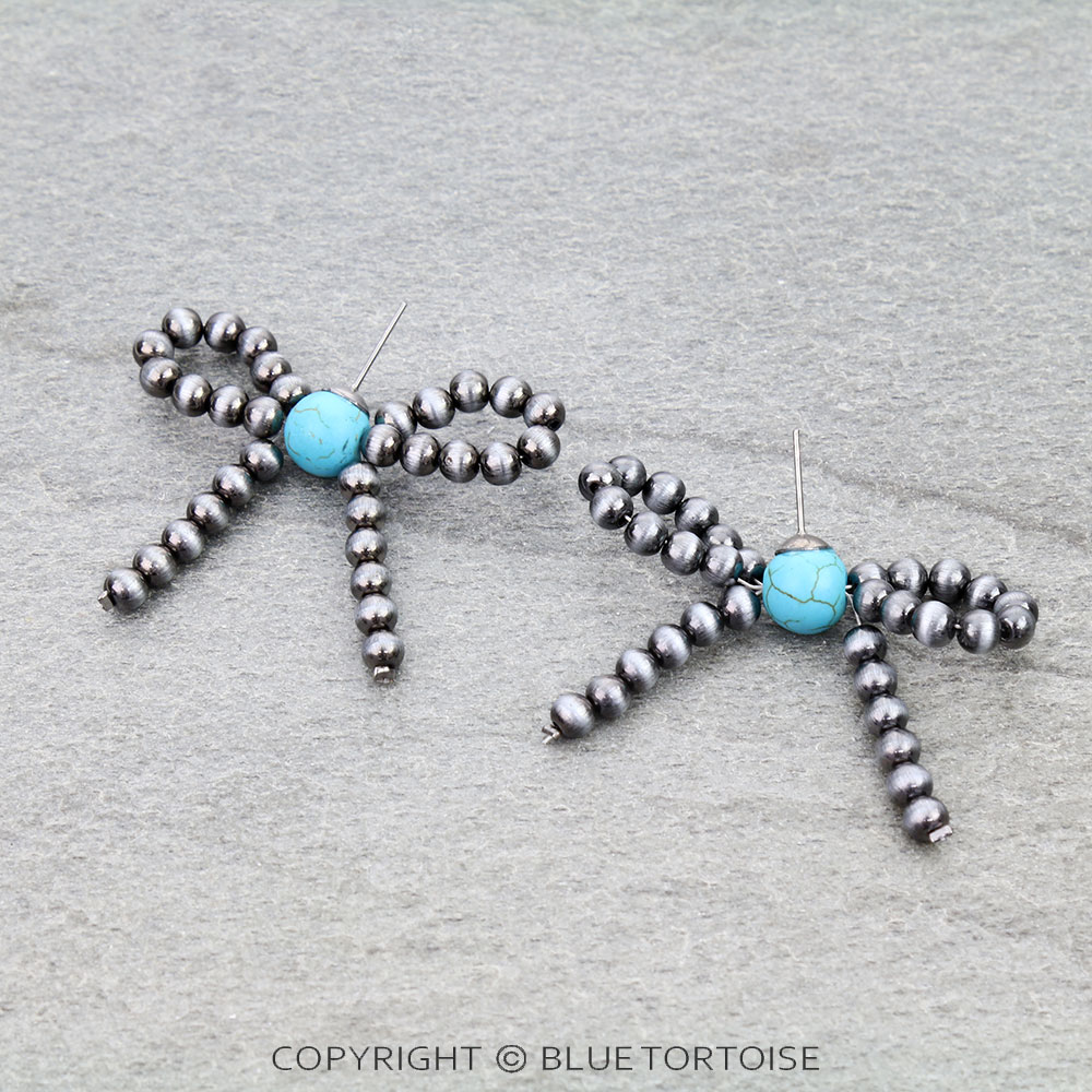 Navajo Style Pearl Bow Stud Earrings