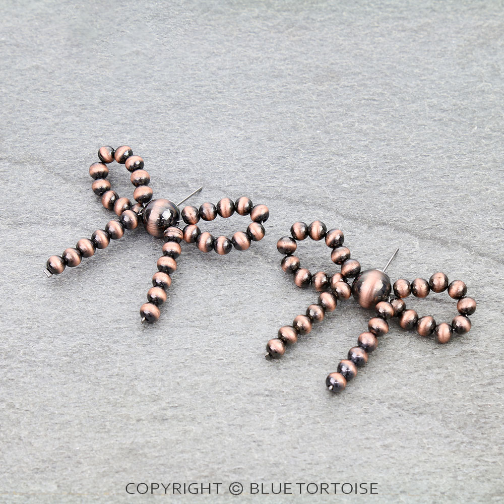 Navajo Style Pearl Bow Stud Earrings