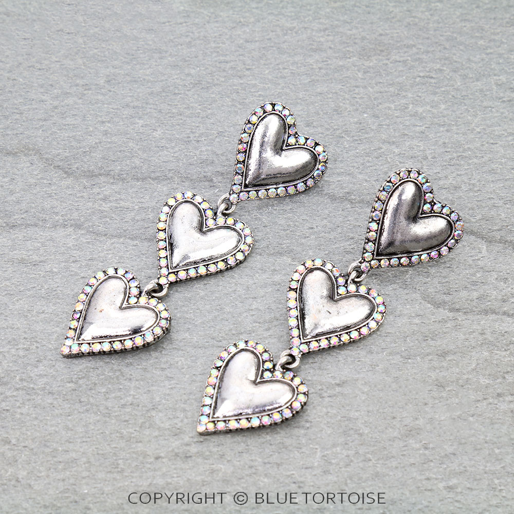 Western Heart Stone Drop Stud Earrings