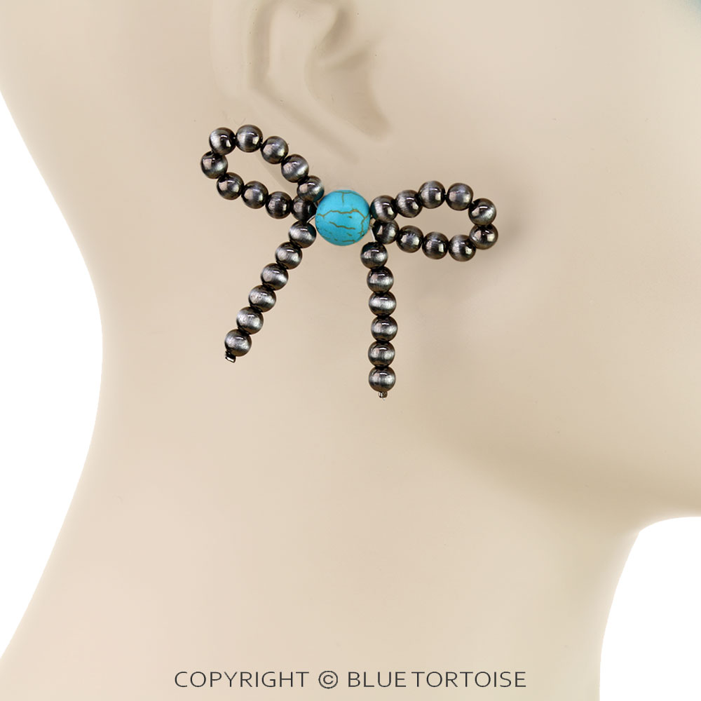 Navajo Style Pearl Bow Stud Earrings - Image 2