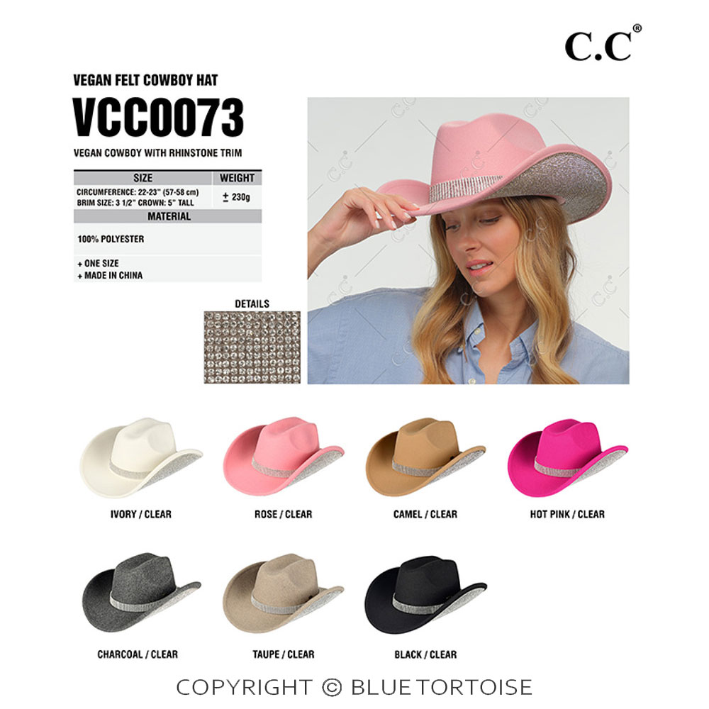 C.C Vegan Cowboy Hat with Rhinestone Trim - Image 2
