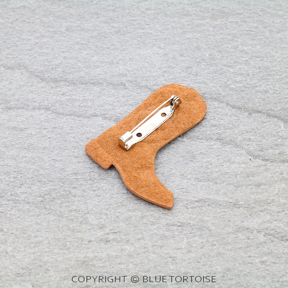 Western Card Tooled Leather Boot Brooch Pin - Image 2