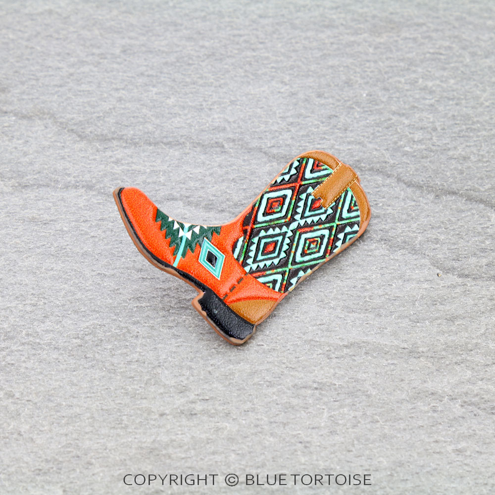 Western Aztec Tooled Leather Boot Brooch Pin