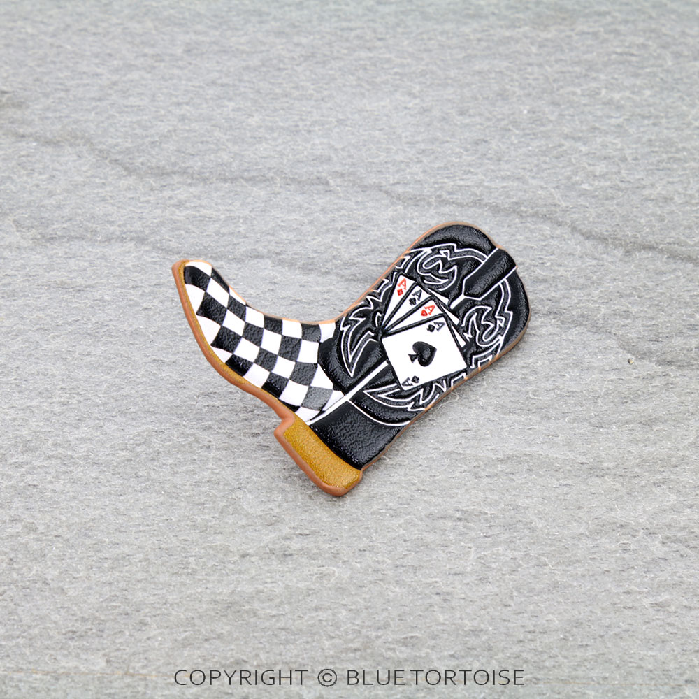 Western Card Tooled Leather Boot Brooch Pin