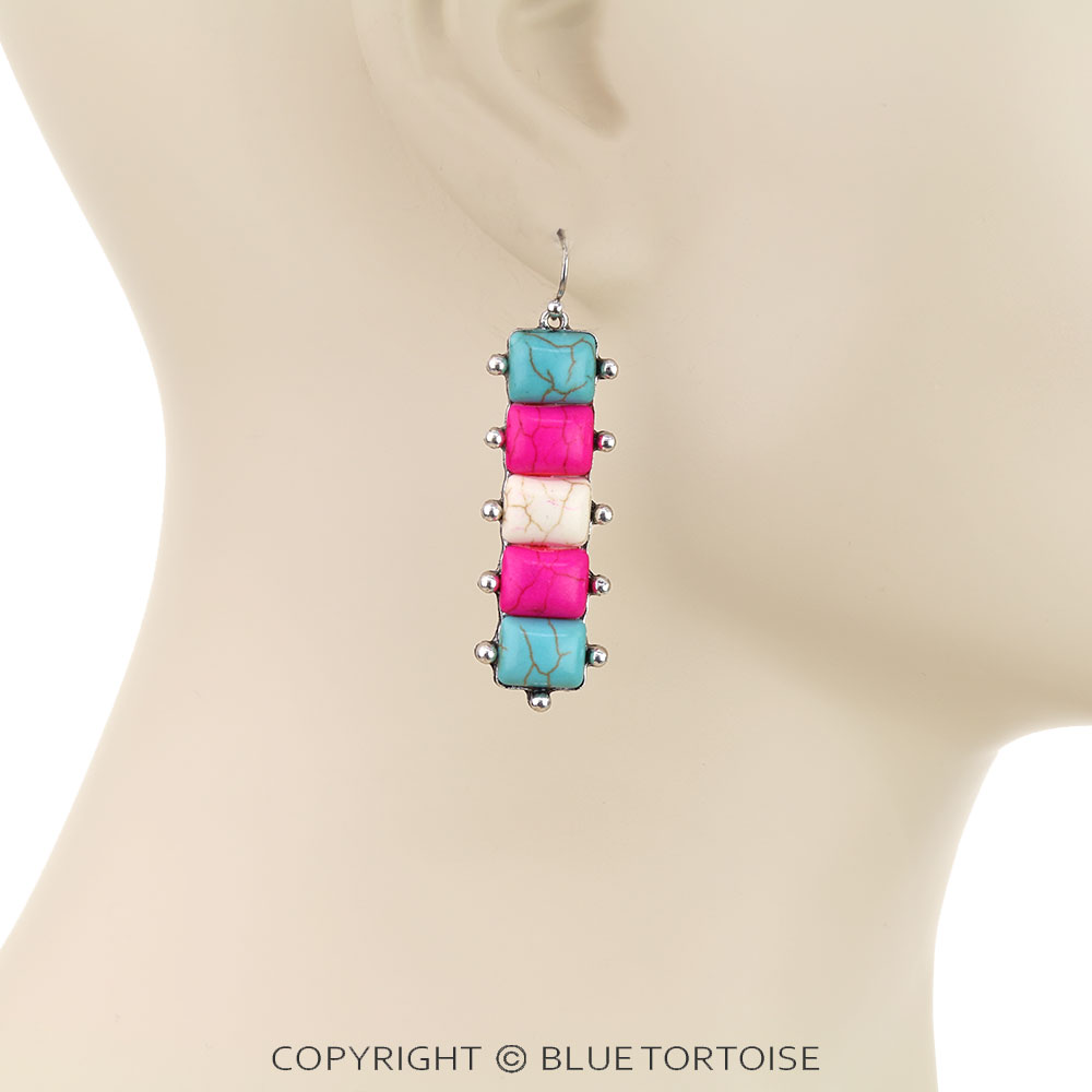 Western Ball TXR Bar Stone Dangle Earrings - Image 2