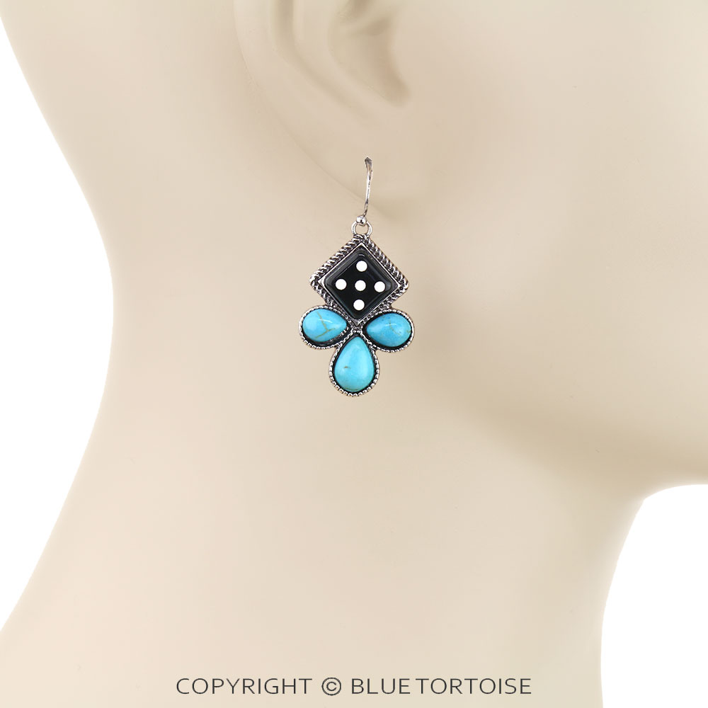 Western Dice Semi Stone Dangle Earrings - Image 2