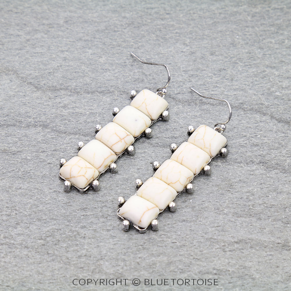 Western Ball TXR Bar Stone Dangle Earrings