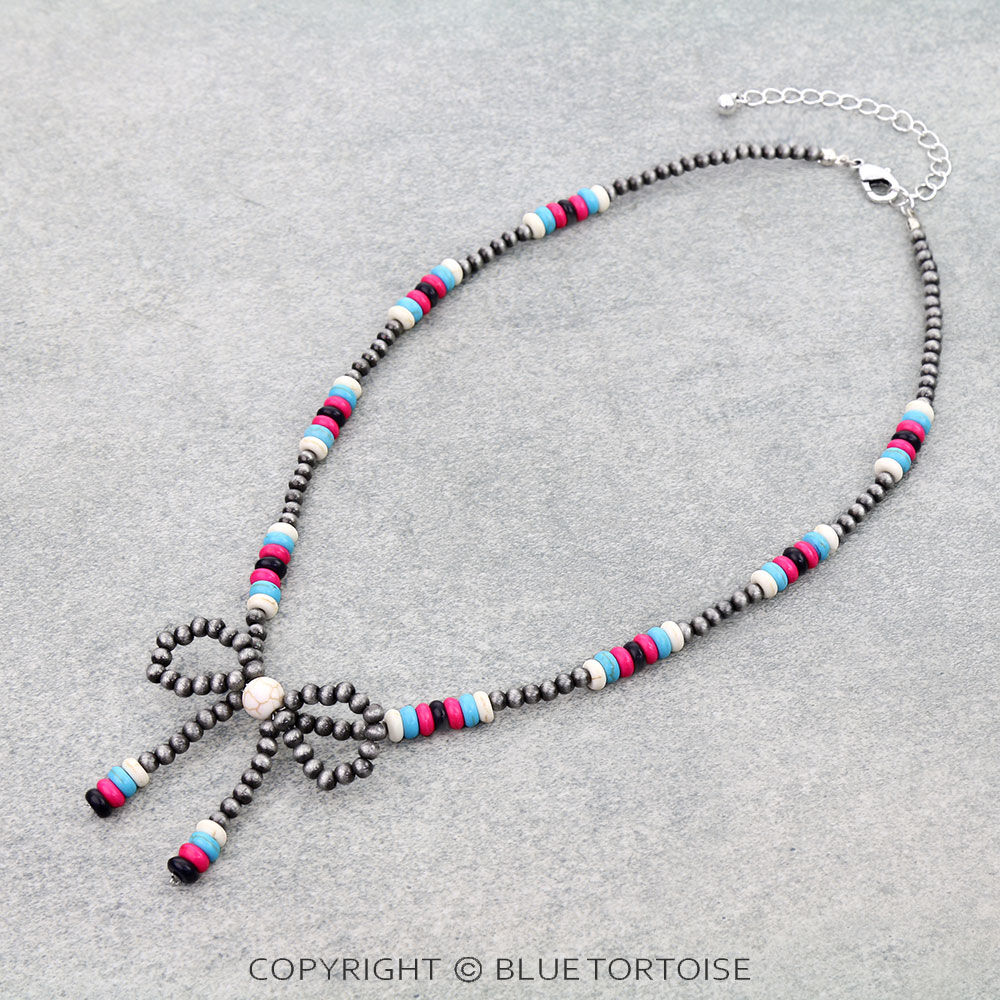 Navajo Style Pearl & Bead Bow Necklace