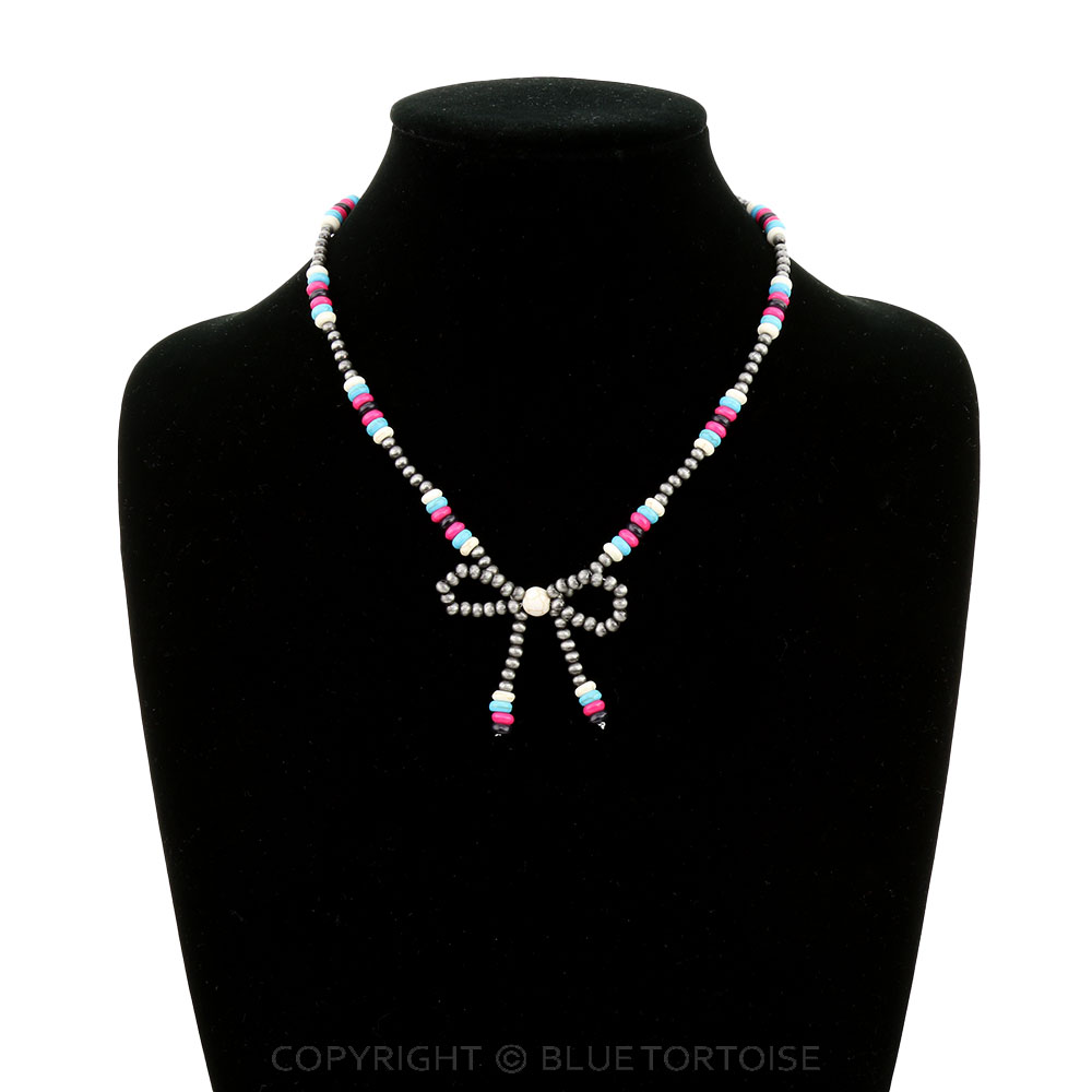 Navajo Style Pearl & Bead Bow Necklace - Image 2