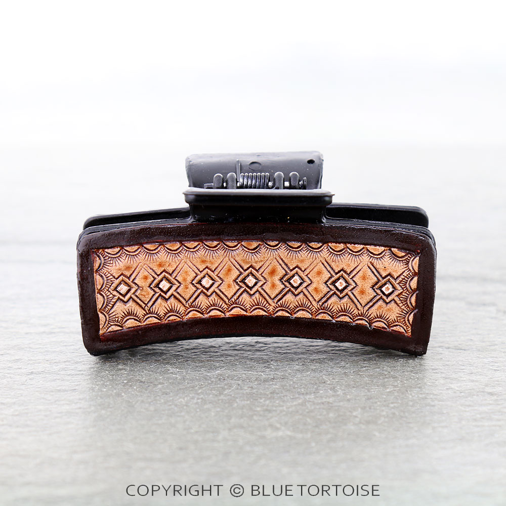 Western Pattern Genuine Leather Hair Claw Clip - Image 2