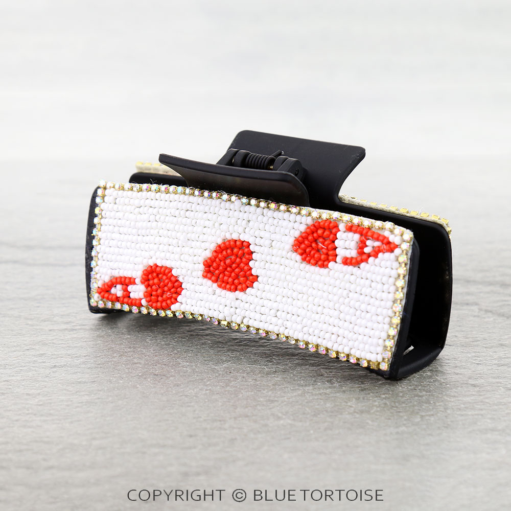 Ace of Hearts Seed Bead Hair Claw Clip
