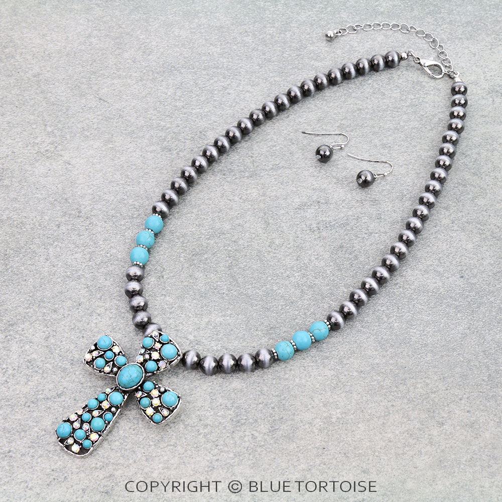 Western Cross with Stone Necklace Set