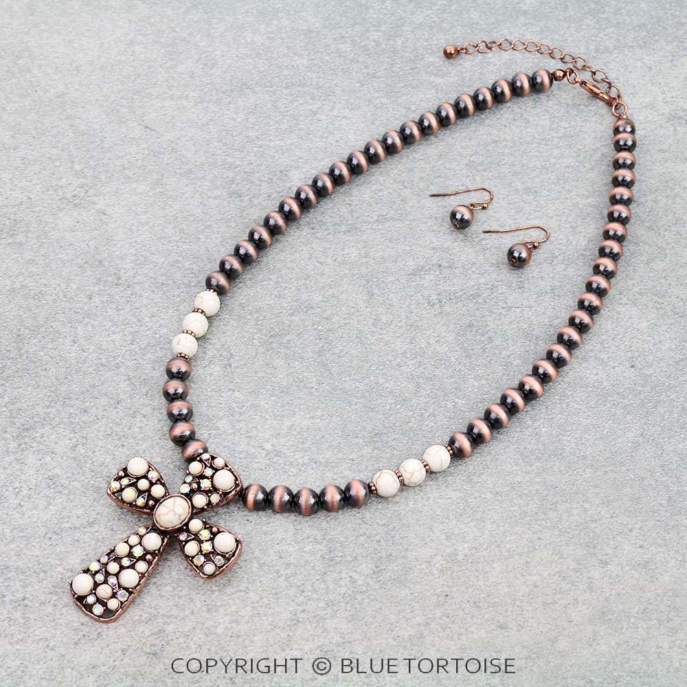 Western Cross with Stone Necklace Set