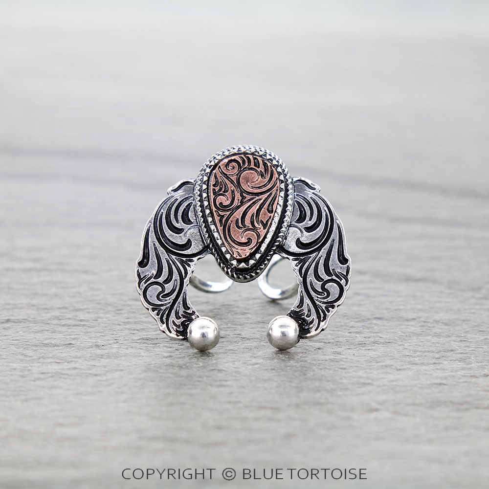 Western Squash Blossom Etched Cuff Ring