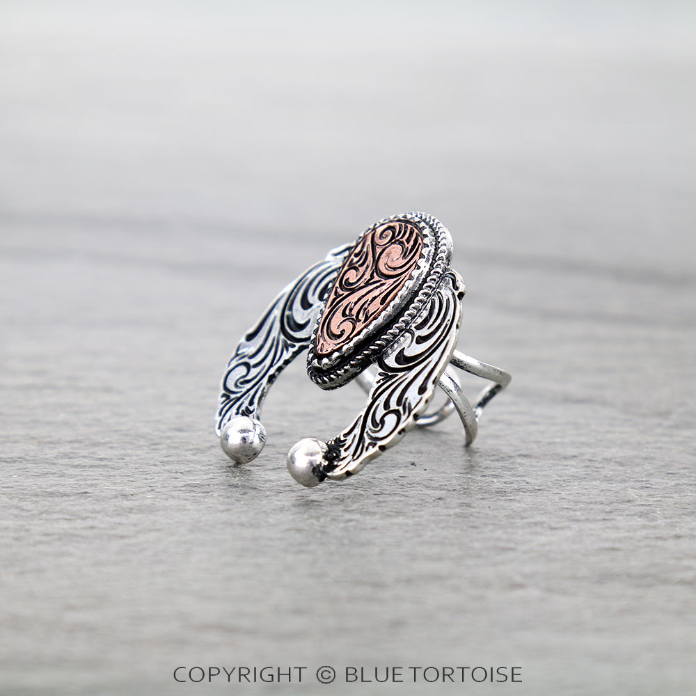 Western Squash Blossom Etched Cuff Ring - Image 2