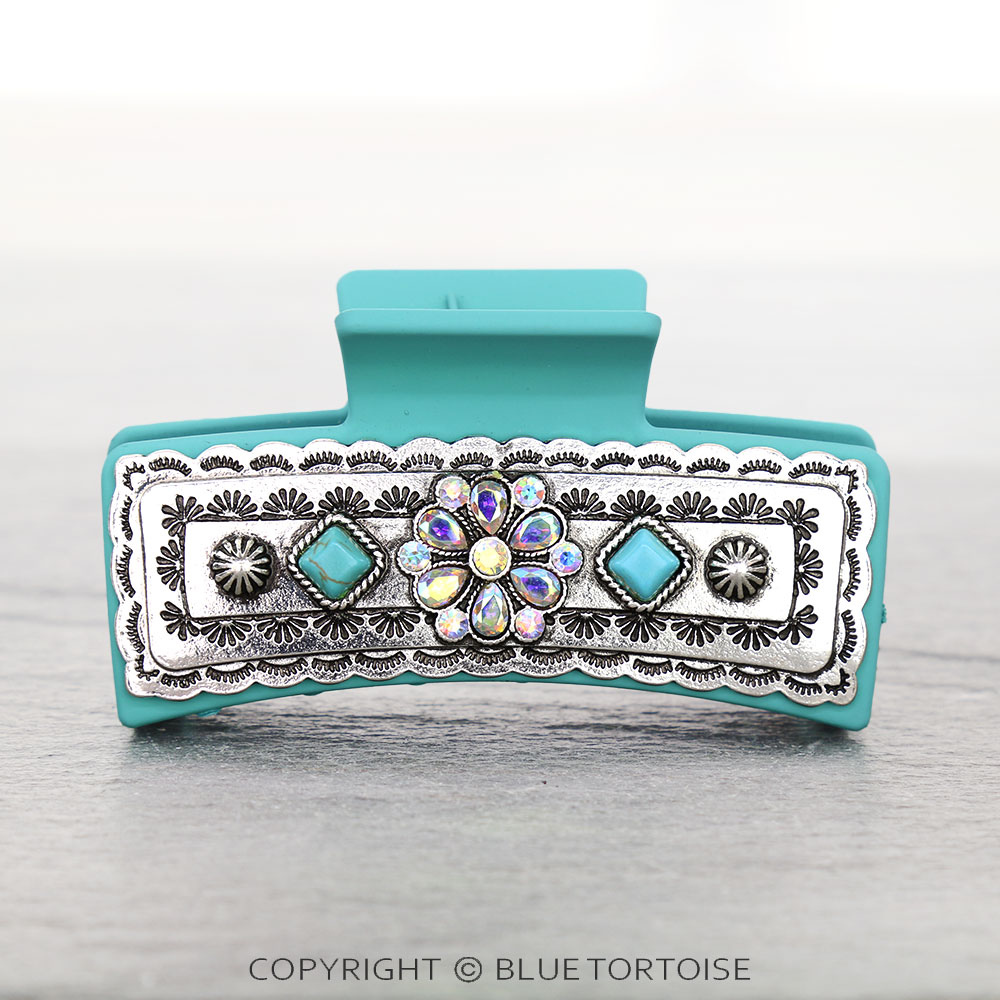 Western Concho Stone Metal Hair Claw Clip - Image 2