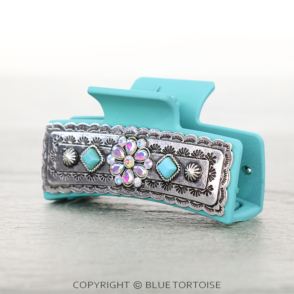 Western Concho Stone Metal Hair Claw Clip