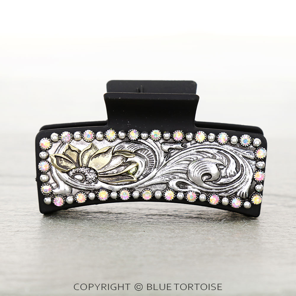 Western Filigree Stone Metal Hair Claw Clip - Image 2