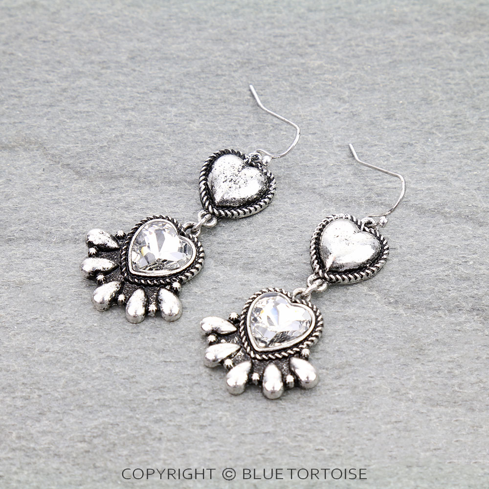 Western Heart Semi Stone Stud Earrings