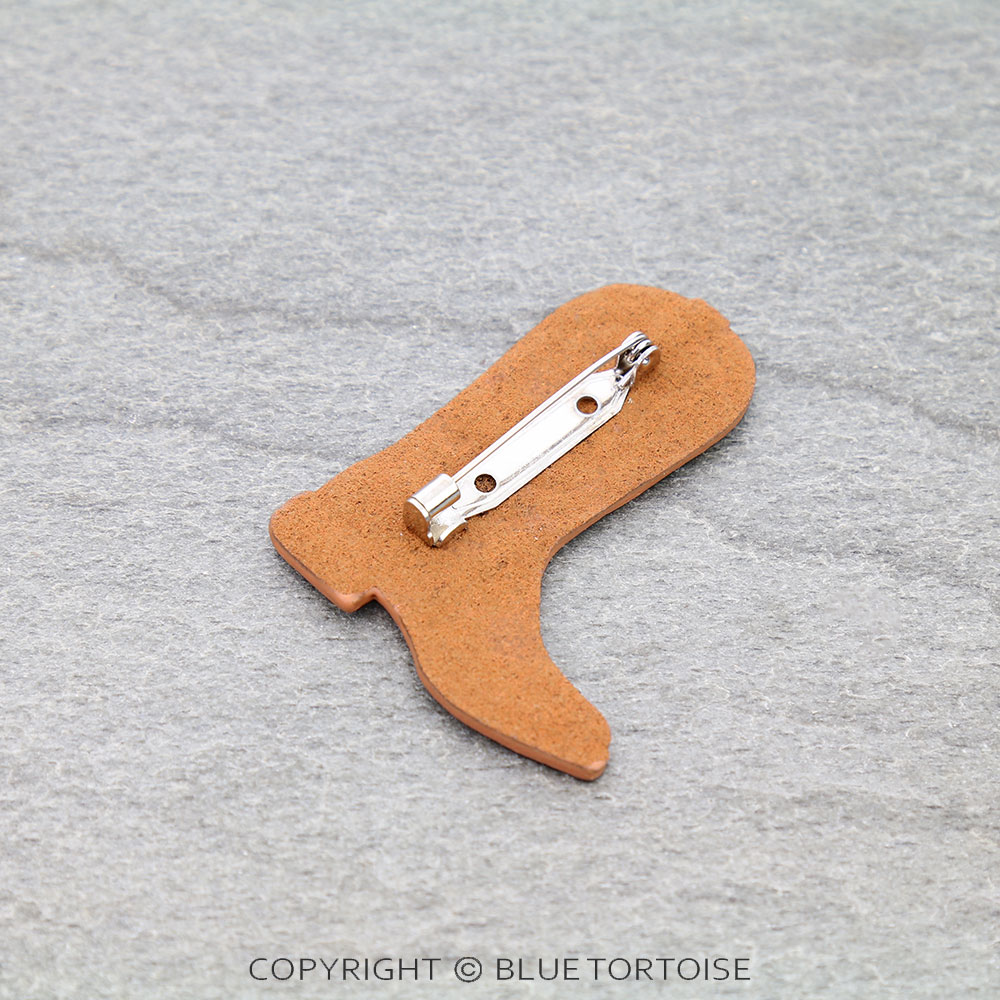 Western Steer Skull Tooled Leather Boot Brooch Pin - Image 2