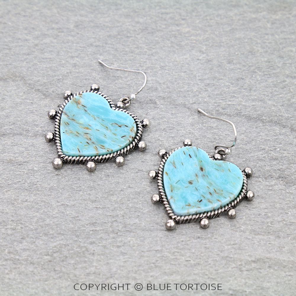 Ball TXR Heart Hand Stone Dangle Earrings