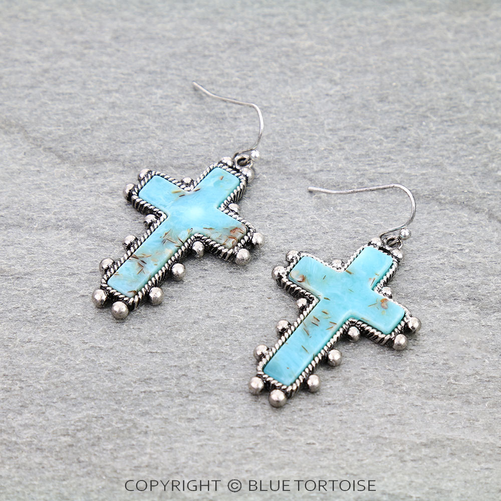 Ball TXR Cross Hand Stone Dangle Earrings