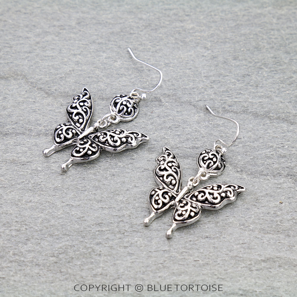 Tailored Filigree Butterfly Dangle Earrings