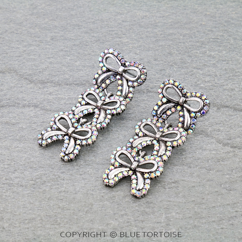 Western 3Bow Rhinestone Stud Earrings