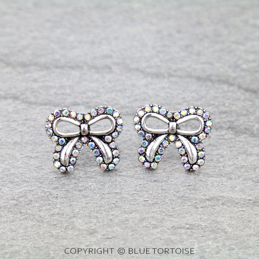 Western Bow Rhinestone Stud Earrings