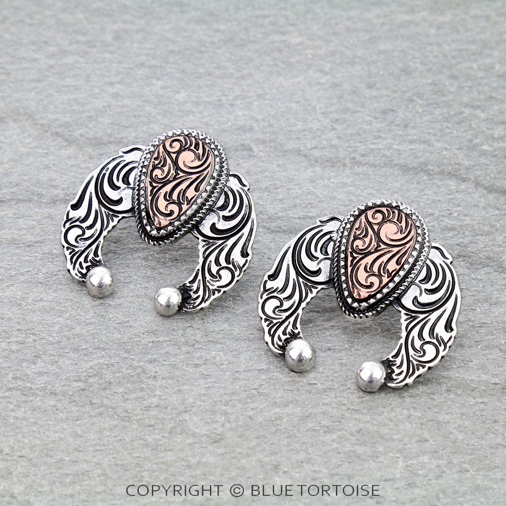 Western Squash Blossom Etched Stud Earrings