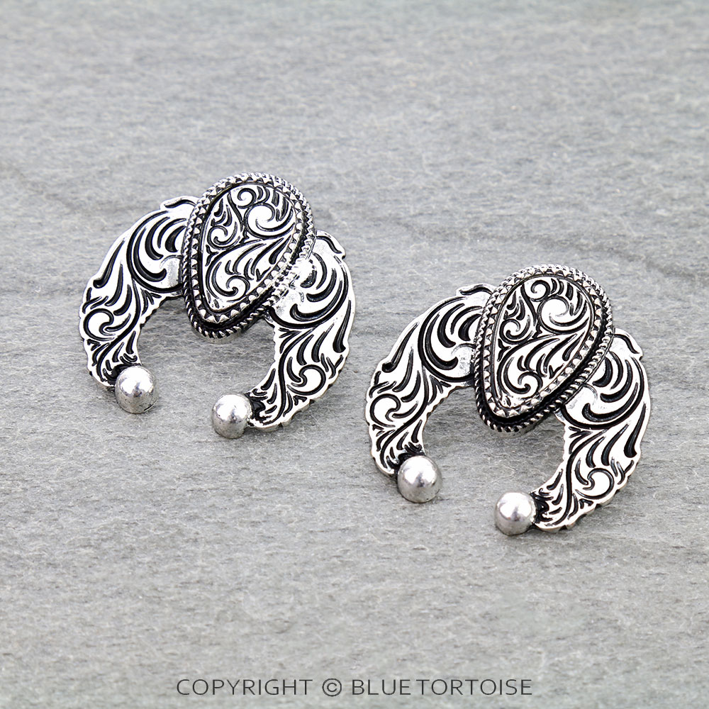 Western Squash Blossom Etched Stud Earrings