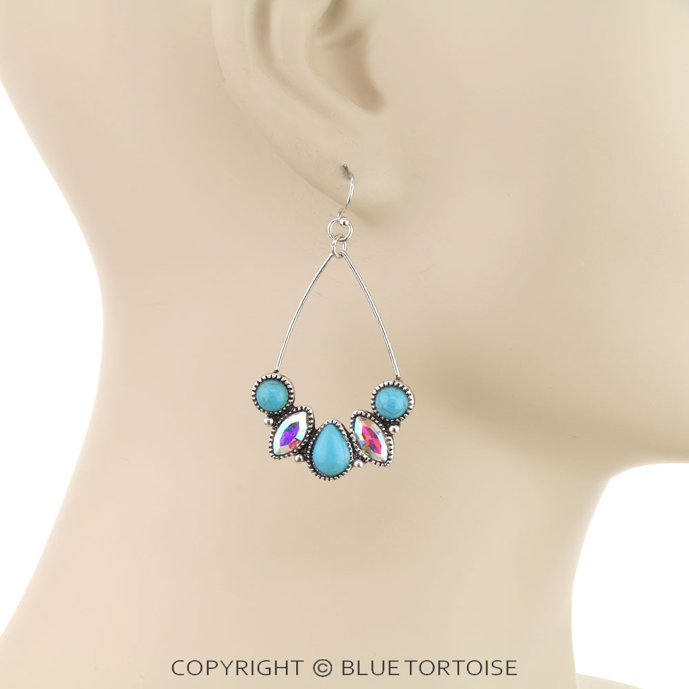 Western Teardrop Stone Dangle Earrings - Image 2