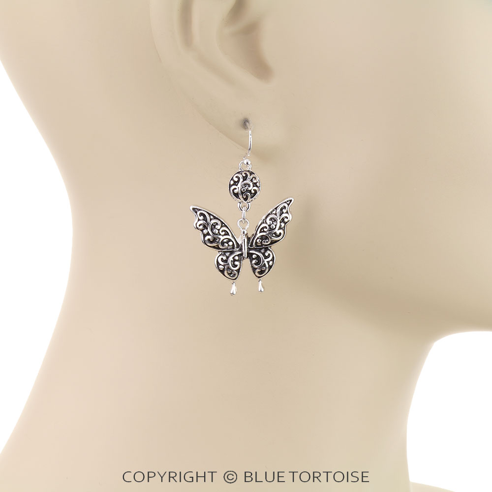 Tailored Filigree Butterfly Dangle Earrings - Image 2