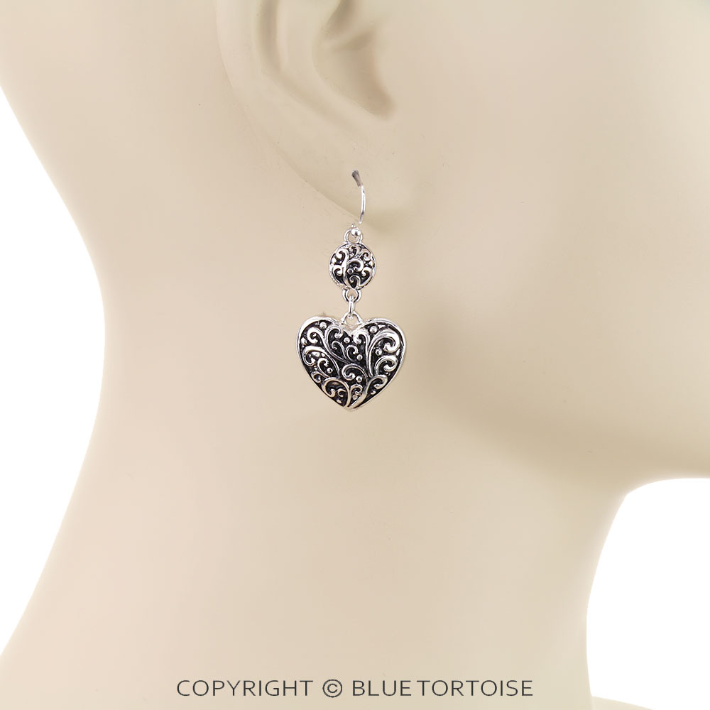 Tailored Filigree Heart Dangle Earrings - Image 2
