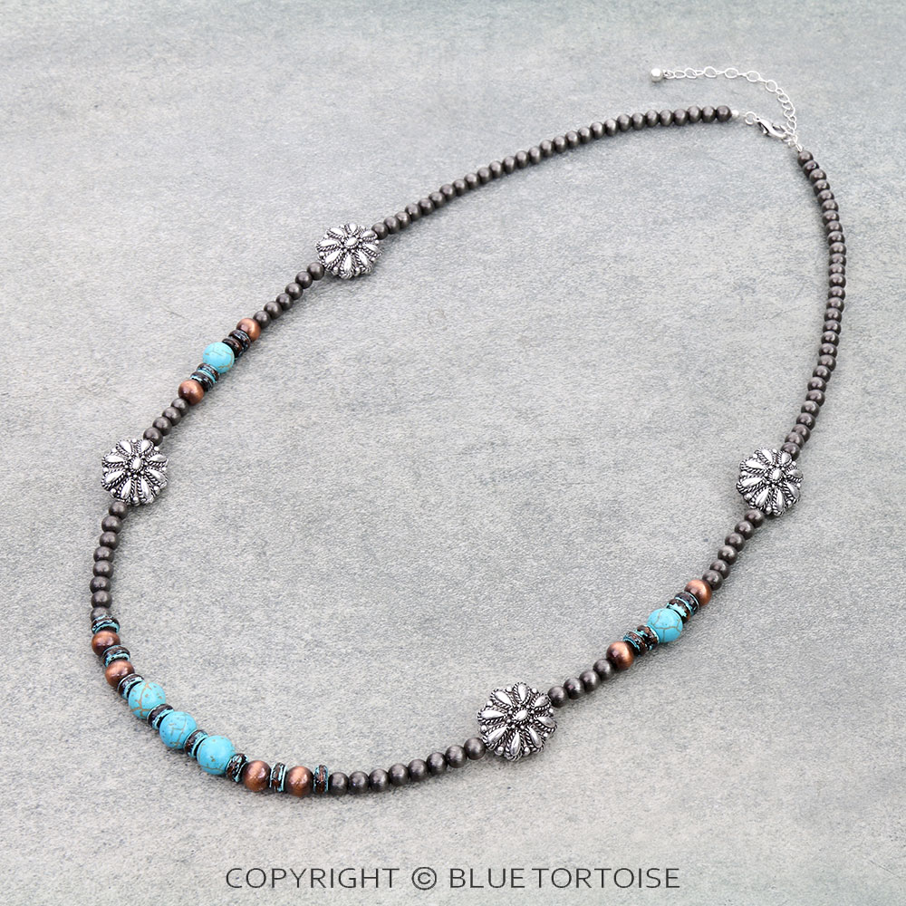 Navajo Style Pearl with Concho Necklace