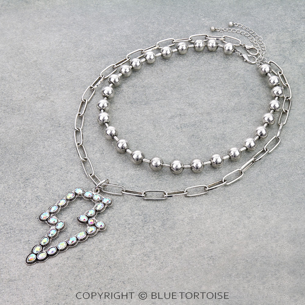 2 Layered Western Metal Bead & Thunder Pendant Necklace